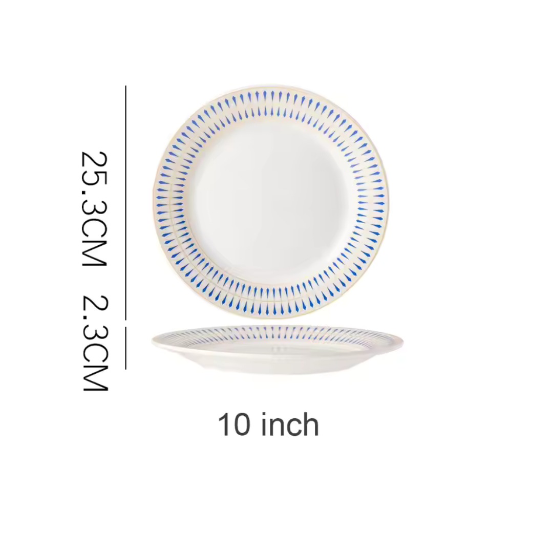 Sapphire & Gold Ceramic Dinner Plates - Elegant Blue & Gold Set of 4