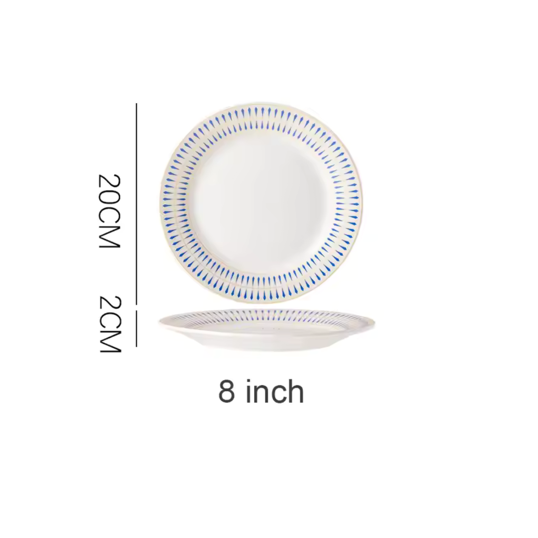 Sapphire & Gold Ceramic Dinner Plates - Elegant Blue & Gold Set of 4