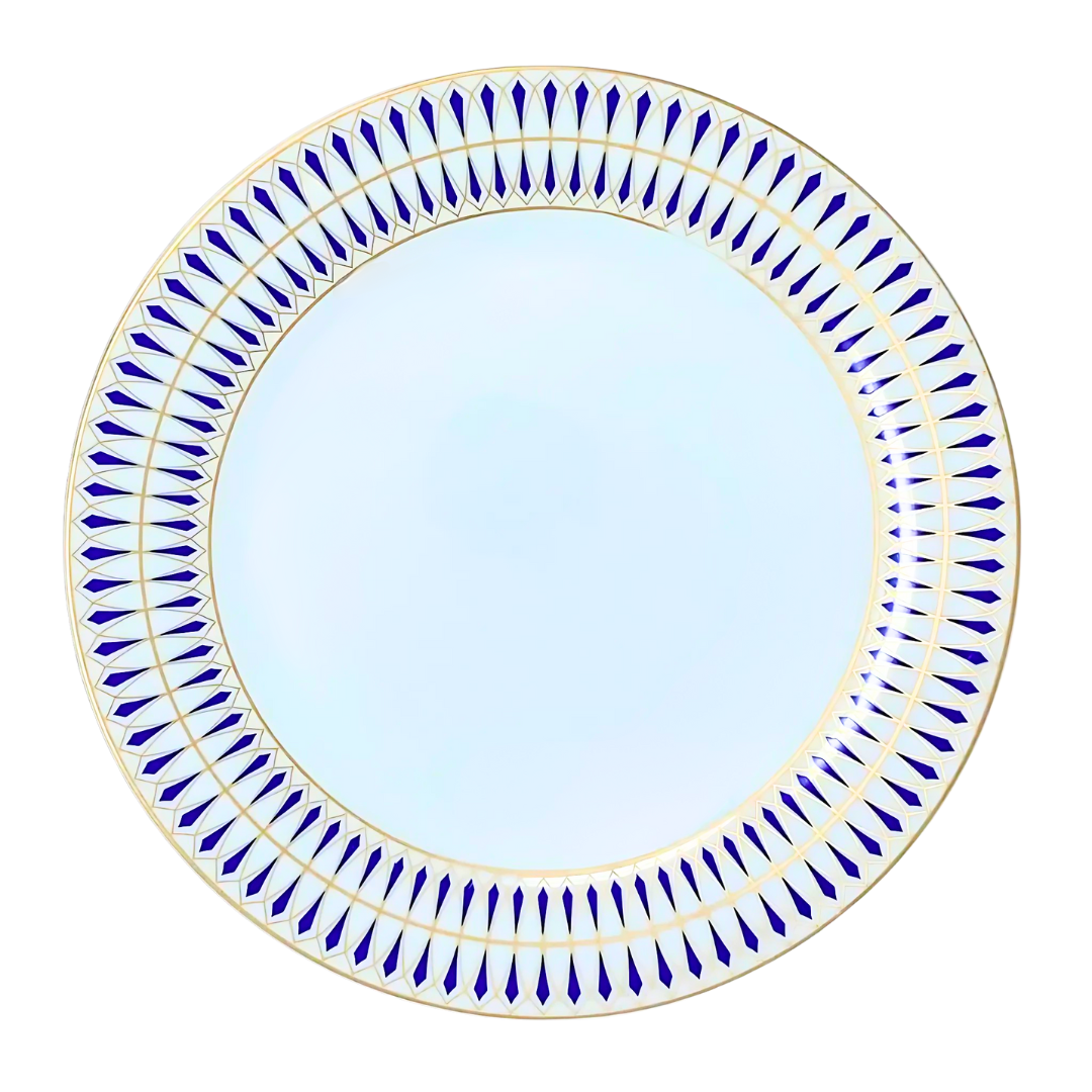 Sapphire & Gold Ceramic Dinner Plates - Elegant Blue & Gold Set of 4