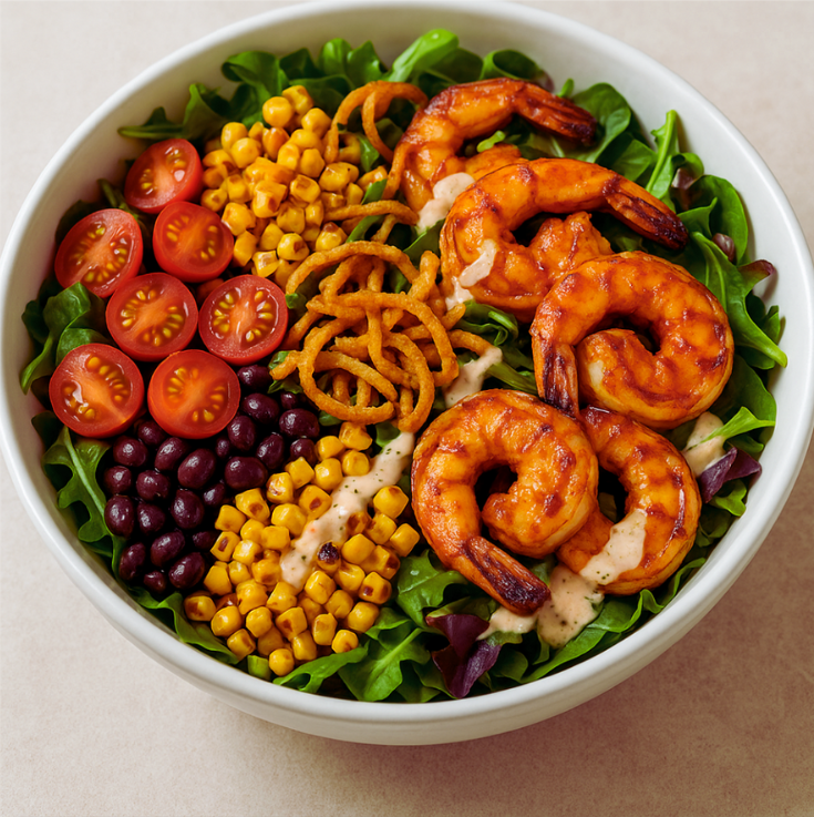 Summer Barbecue Shrimp Salad with BBQ Ranch Dressing