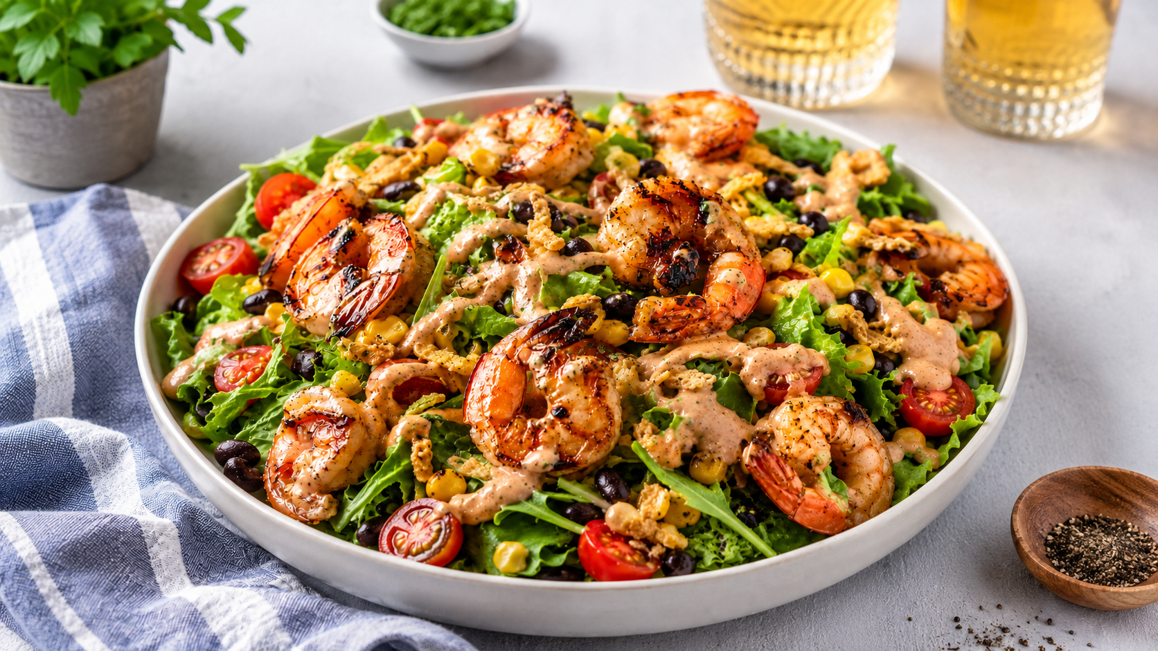Summer Barbecue Shrimp Salad with BBQ Ranch Dressing