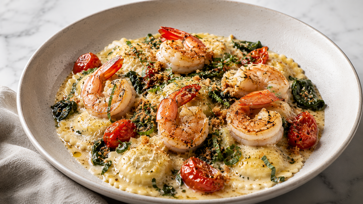 Mother’s Day Shrimp Ravioli with Garlic Lemon Parmesan Butter Sauce